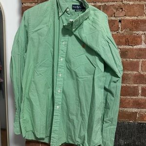 Ralph Lauren Green checkered Classic Dress Shirt Orange Pony